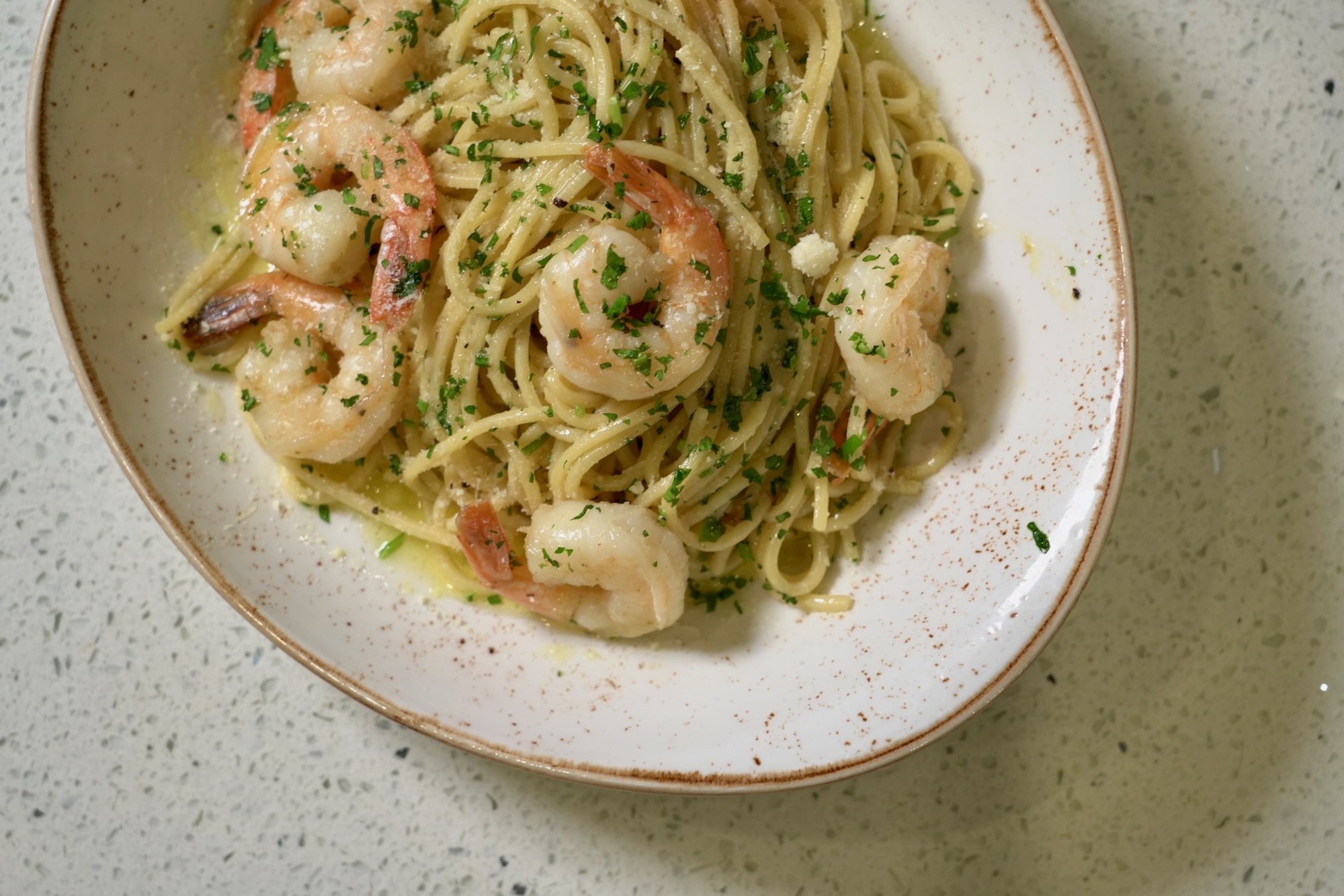 Spaghetti with prawns and herbs at Garibaldi